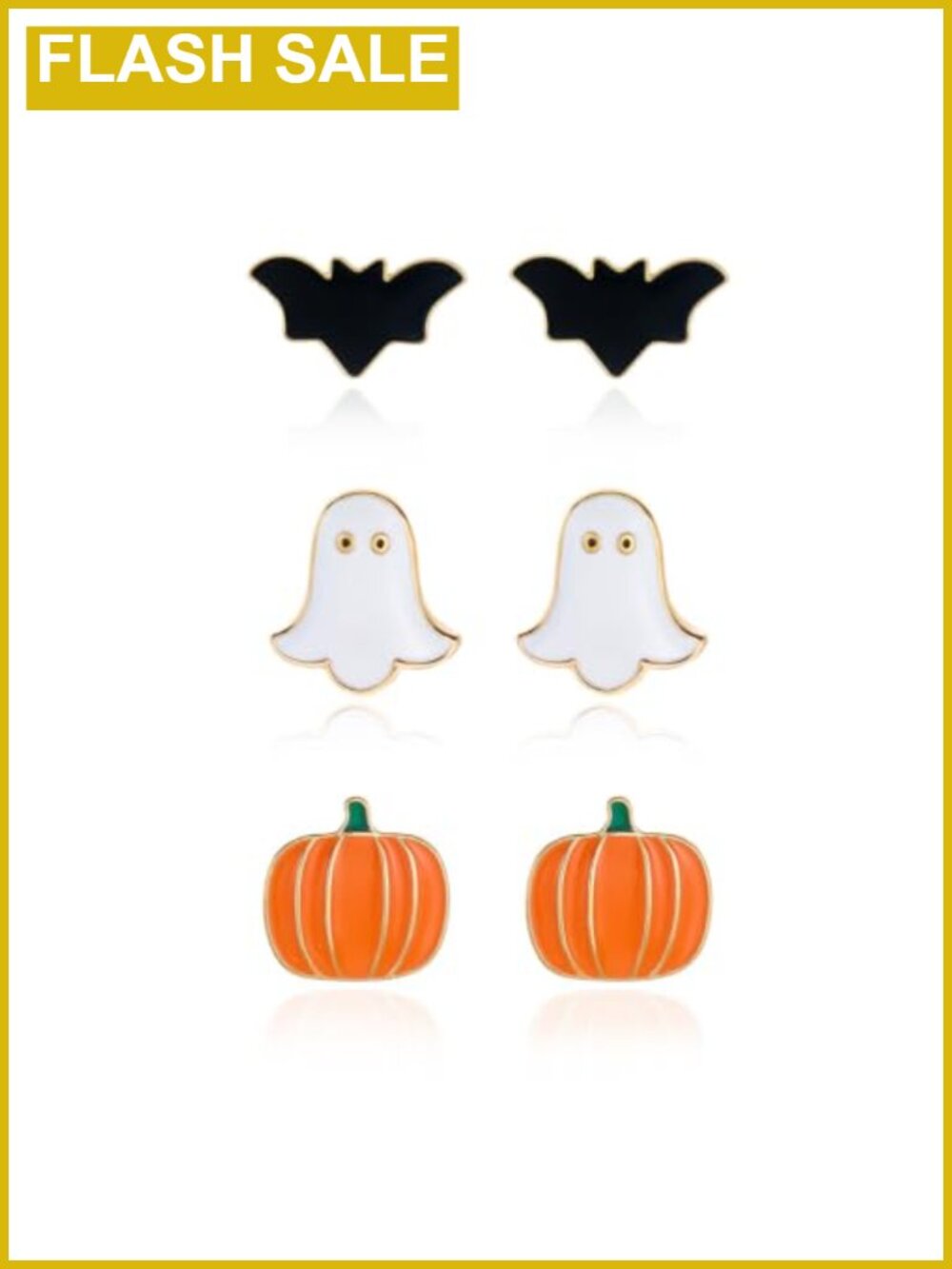 Halloween Stud Earrings Set of 3 with Enamel Metal